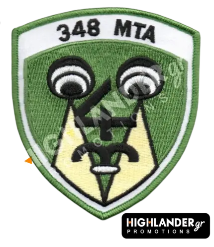 Shield-shaped embroidered morale patch for the 348 Tactical Reconnaissance Squadron featuring the Spook mascot and the text "348 MTA".