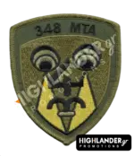 Shield-shaped embroidered morale patch for the 348 Tactical Reconnaissance Squadron featuring the Spook mascot and the text "348 MTA". Low Visibility
