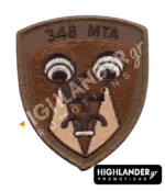 Shield-shaped embroidered morale patch for the 348 Tactical Reconnaissance Squadron featuring the Spook mascot and the text "348 MTA".